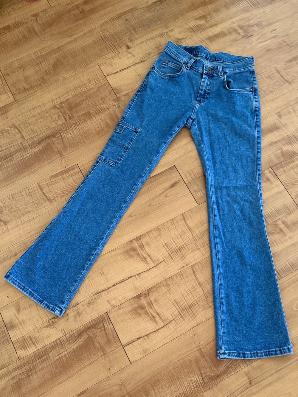 Vintage Rare Lee Dungarees Women's Blue Flare Jeans with Utility Pocket
